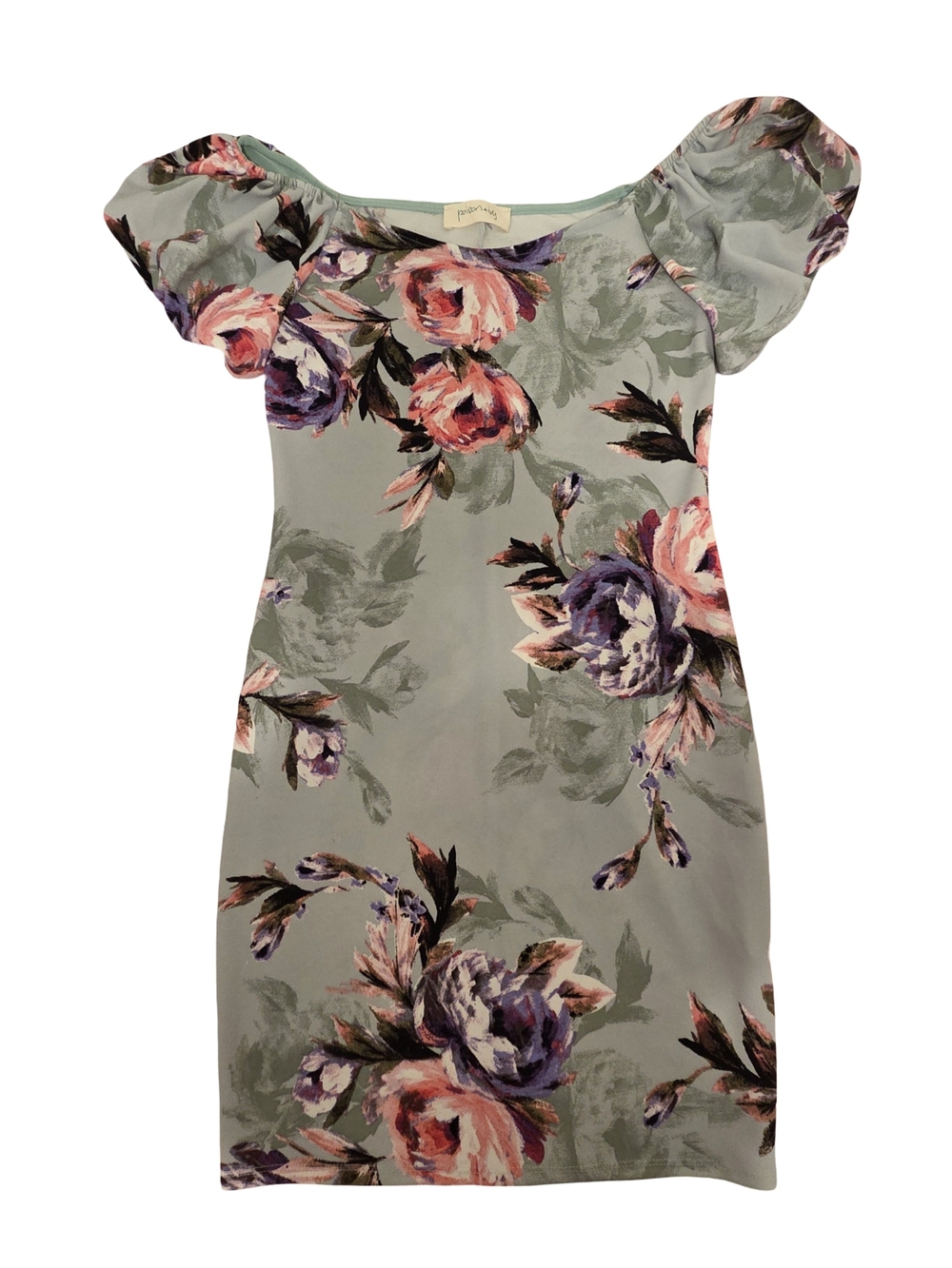 Poison  Ivy Floral Puff-Sleeve Mini Dress in Sage Green